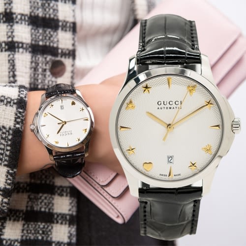  Shop Authentic Gucci G Timeless Automatic Silver Dial Black Leather Strap Unisex Watch - YA126468 - Luxxuri