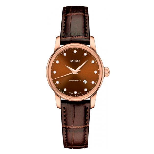  Shop Authentic Mido Baroncelli III Automatic Diamonds Brown Dial Brown Leather Strap Watch For Women - M7600.3.64.8 - Luxxuri