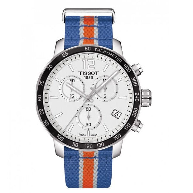  Shop Authentic Tissot Quickster Chronograph NBA New York Kicks White Dial Multicolored Nato Strap Watch For Men - T095.417.17.037.06 - Luxxuri