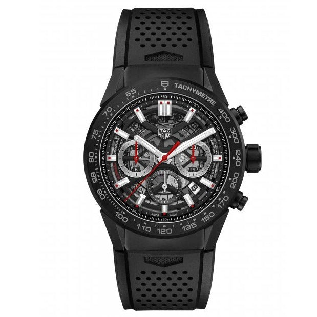  Shop Authentic Tag Heuer Carrera Automatic Chronograph Black Dial Black Rubber Strap Watch for Men - CBG2A90.FT6173 - Luxxuri