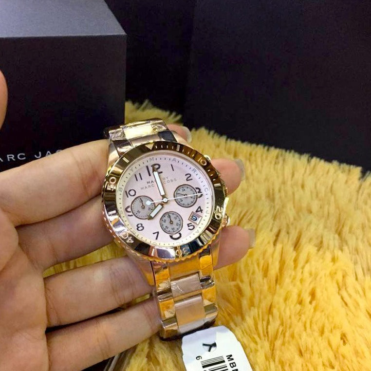  Shop Authentic Marc Jacobs Rock Chronograph Rose Gold Dial Rose Gold Steel Strap Watch for Women - MBM3156 - Luxxuri