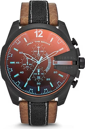  Shop Authentic Diesel Mega Chief Quartz Black Dial Two Tone Leather Strap Watch For Men - DZ4305 - Luxxuri