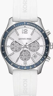  Shop Authentic Michael Kors Berkley Chronograph Silver Dial White Rubber Strap Watch For Women  - MKO1040 - Luxxuri