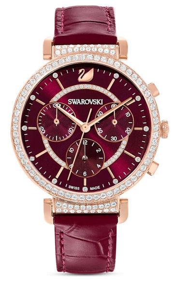  Shop Authentic Swarovski Passage Chrono Red Dial Red Leather Strap Watch for Women - 5580345 - Luxxuri