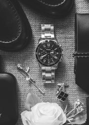  Shop Authentic Fossil Grant Sport Chronograph Black Dial Silver Steel Strap Watch for Men - FS5236 - Luxxuri