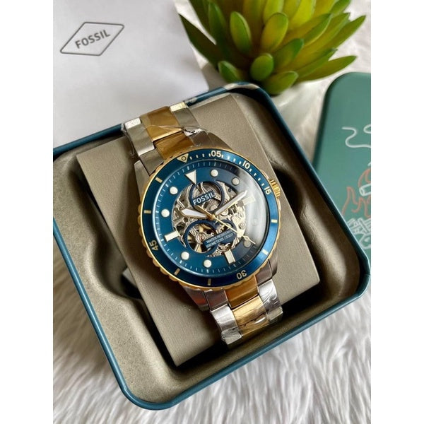  Shop Authentic Fossil Grant Sport Automatic Skeleton Blue Dial Two Tone Steel Strap Watch for Men - ME3141 - Luxxuri