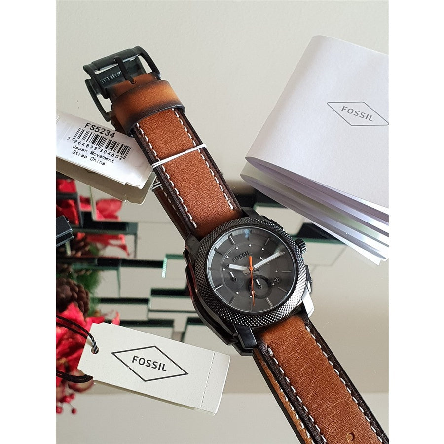  Shop Authentic Fossil Machine Chronograph Black Dial Brown Leather Strap Watch for Men - FS5234 - Luxxuri
