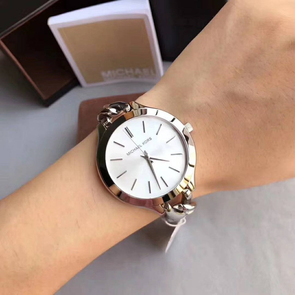 Shop Authentic Michael Kors Slim Runway Silver Dial Silver Steel Strap Watch for Women - MK3279 - Luxxuri