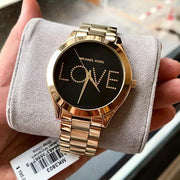  Shop Authentic Michael Kors Slim Runway Black Dial Gold Steel Strap Watch for Women - MK3803 - Luxxuri