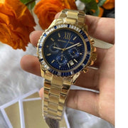  Shop Authentic Michael Kors Everest Chronograph Blue Dial Gold Steel Strap Watch for Women - MK5754 - Luxxuri