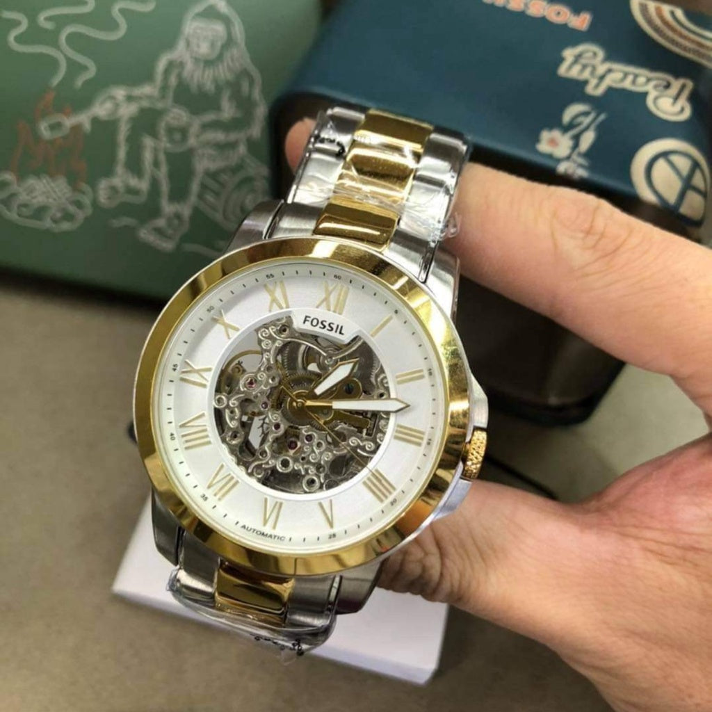  Shop Authentic Fossil Grant Automatic Skeleton White Dial Two Tone Steel Strap Watch for Men - ME3112 - Luxxuri