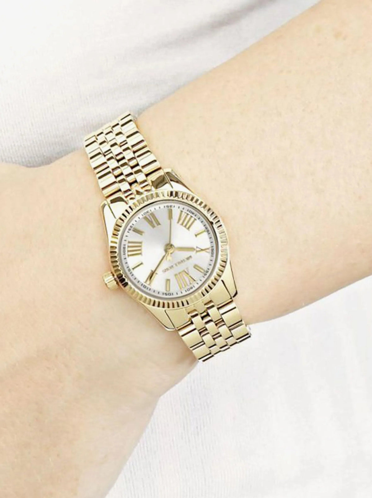  Shop Authentic Michael Kors Lexington Quartz Silver Dial Gold Steel Strap Watch For Women - MK3229 - Luxxuri
