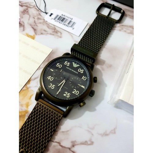  Shop Authentic Emporio Armani Luigi Quartz Chronograph Black Dial Green Mesh Bracelet Watch For Men - AR11115 - Luxxuri