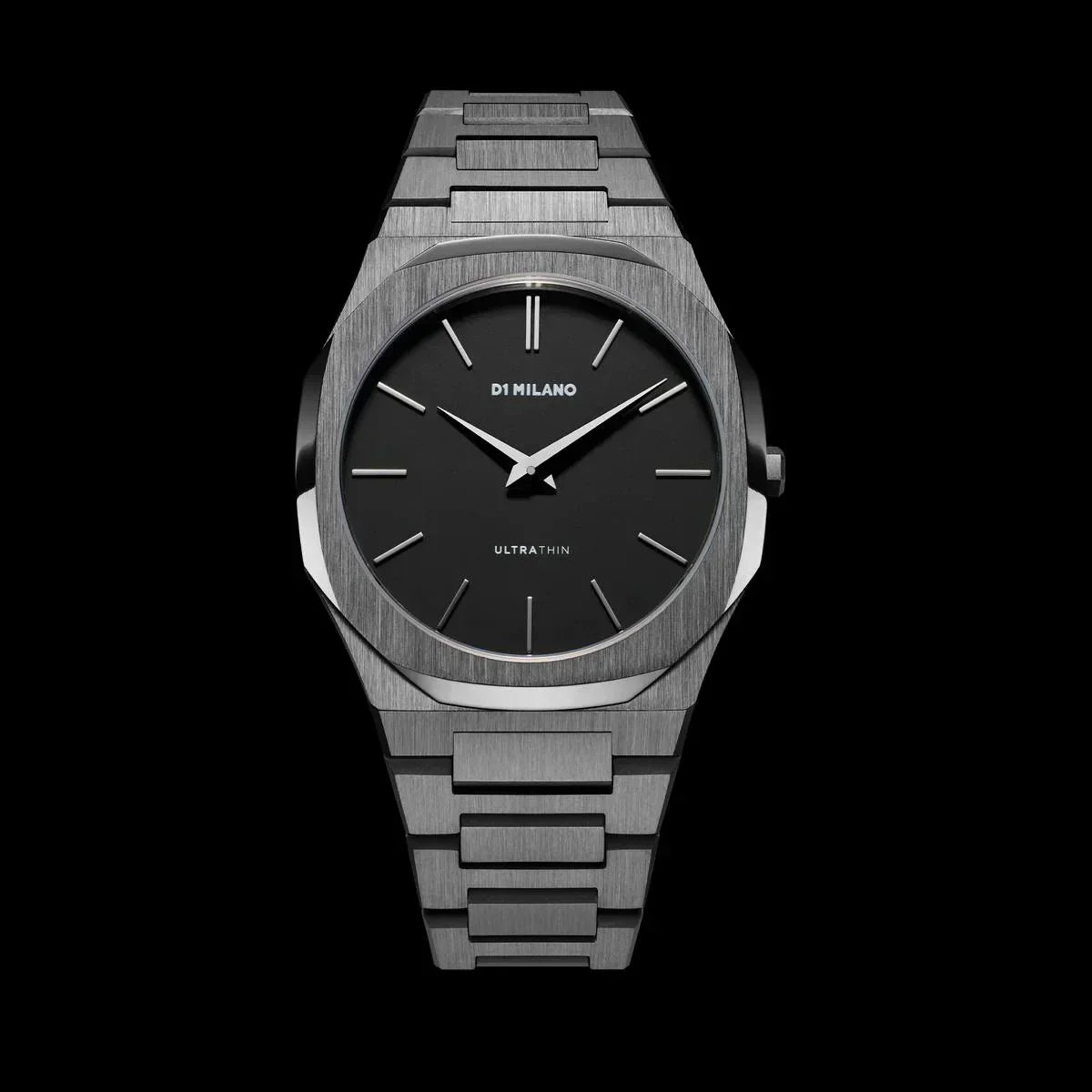 D1 Milano Ultra Thin Re-Gun Black Dial Gray Steel Strap Watch for Men - D1-UTBJ41