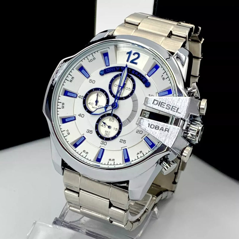  Shop Authentic Diesel Mega Chief Chronograph Silver Dial Silver Steel Strap Watch For Men - DZ4477 - Luxxuri