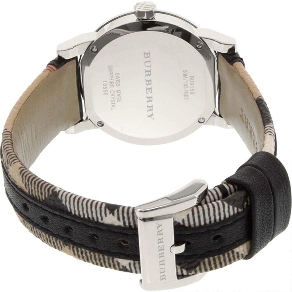  Shop Authentic Burberry The City White Dial Black Haymarket Leather Strap Watch for Women - BU9150 - Luxxuri