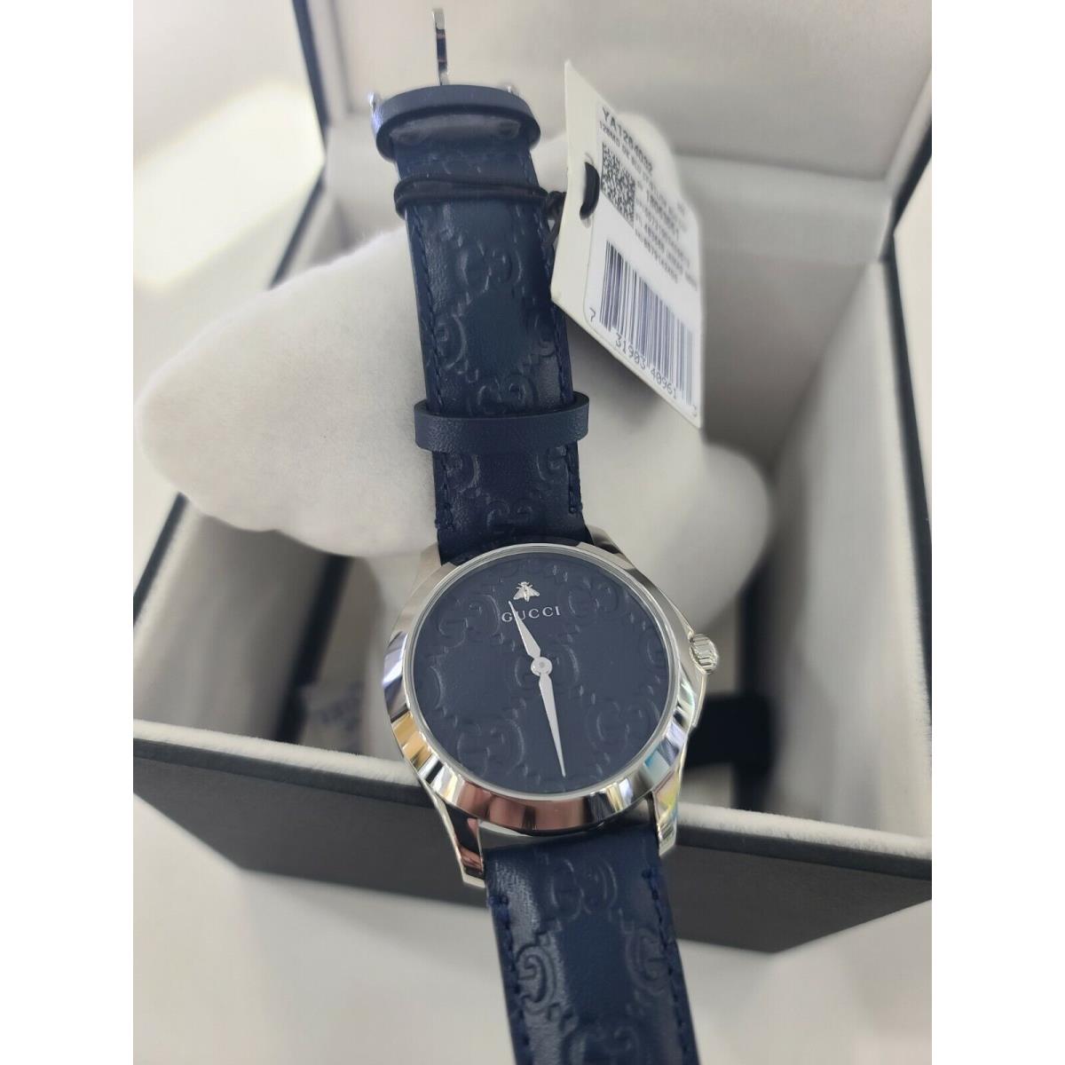  Shop Authentic Gucci G Timeless Quartz Blue Dial Blue Leather Strap Watch For Men - YA1264032 - Luxxuri