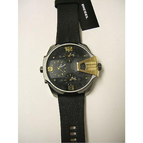  Shop Authentic Diesel Uber Chief Two Hand Black Dial Black Leather Strap Watch For Men - DZ7377 - Luxxuri