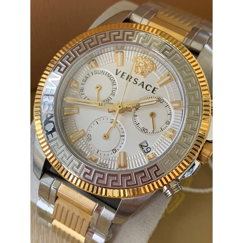  Shop Authentic Versace Greca Action Chronograph Quartz Silver Dial Two Tone Steel Strap Watch for Men - VE3J00522 - Luxxuri