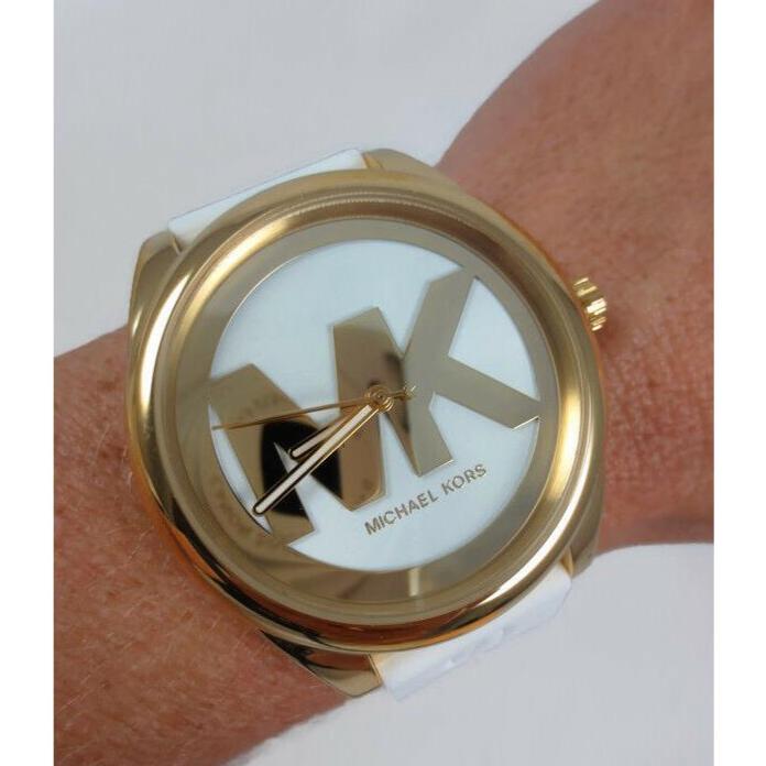  Shop Authentic Michael Kors Janelle Three Hand Silver Dial White Rubber Strap Watch For Women - MK7141 - Luxxuri