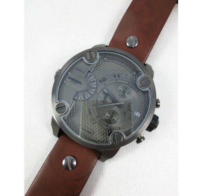  Shop Authentic Diesel Little Daddy SBA Small Sized Grey Dial Brown Leather Strap Watch For Men - DZ7258 - Luxxuri