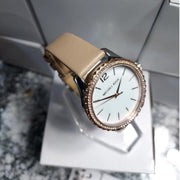  Shop Authentic Michael Kors Layton Mother of Pearl White Dial Brown Leather Strap Watch For Women - MK2910 - Luxxuri