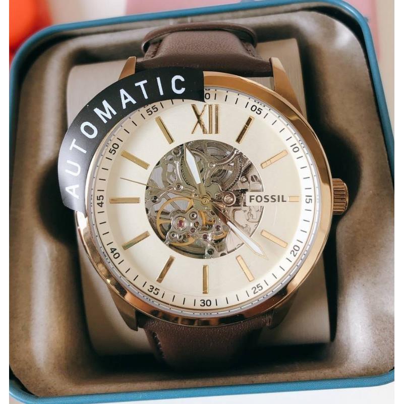  Shop Authentic Fossil Flynn Mechanical Skeleton Beige Dial Brown Leather Strap Watch for Men - BQ2215 - Luxxuri