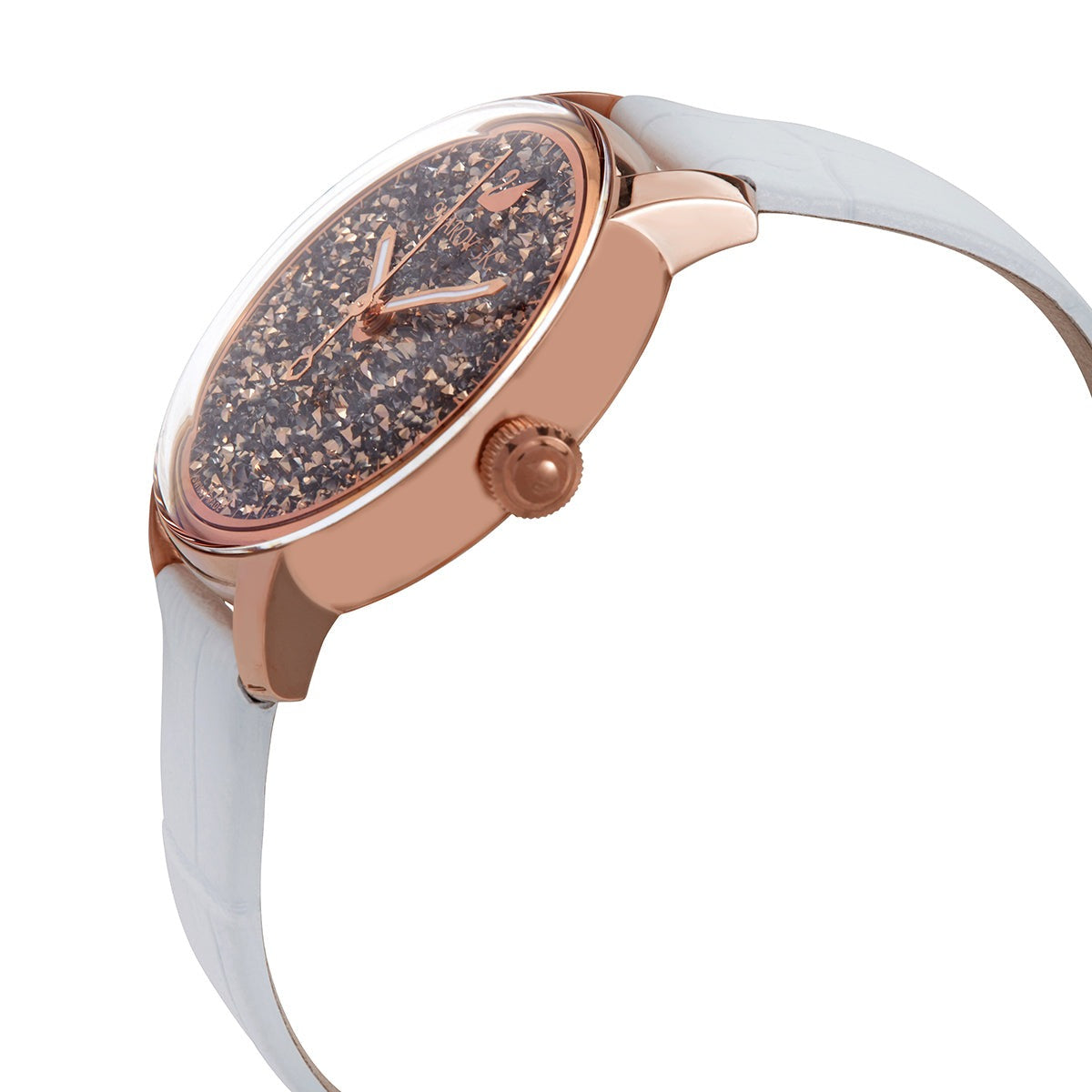  Shop Authentic Swarovski Crystalline Hours Quartz Grey Dial Black Leather Strap Watch for Women - 5344635 - Luxxuri