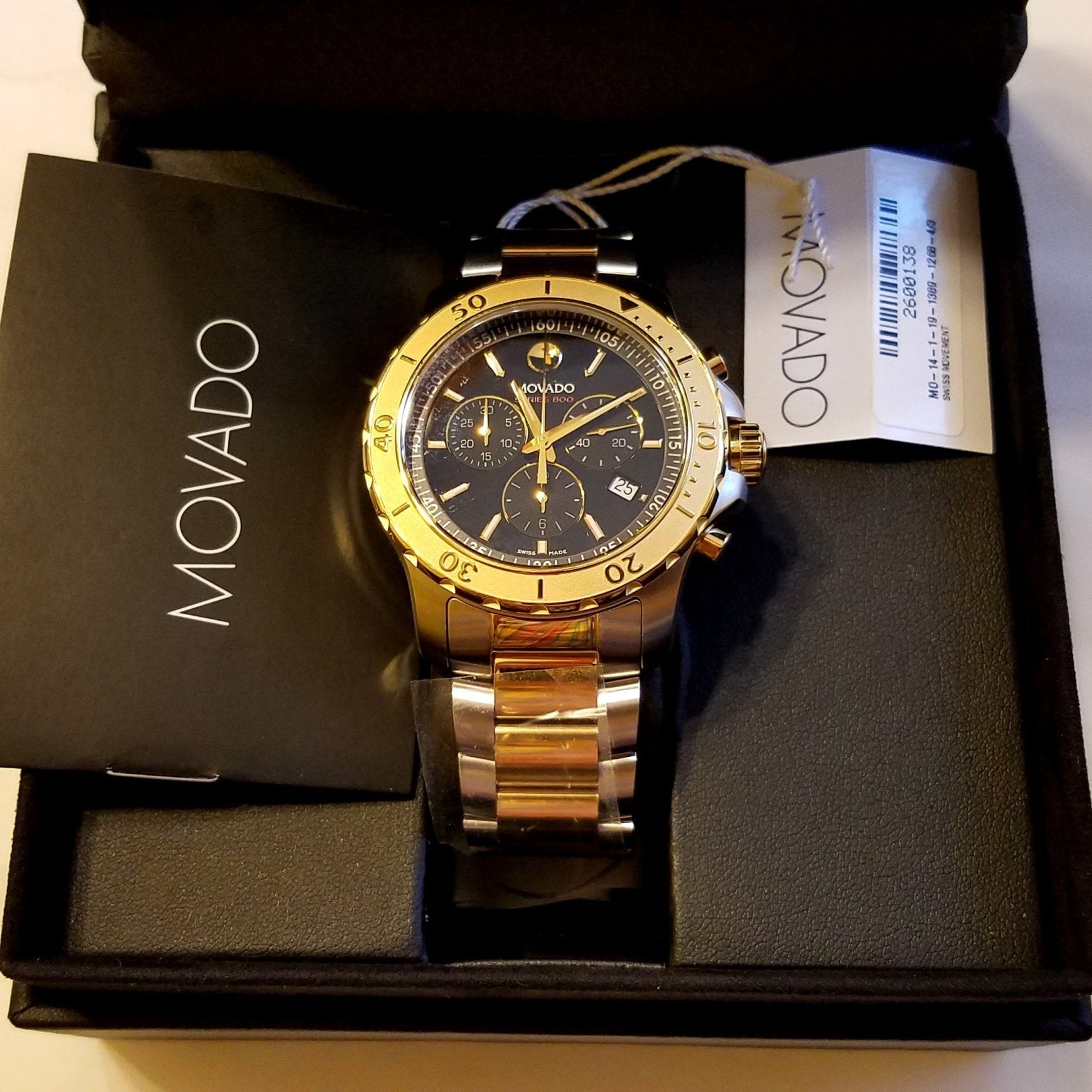  Shop Authentic Movado Series 800 Chronograph Black Dial Two Tone Steel Strap Watch For Men - 2600138 - Luxxuri