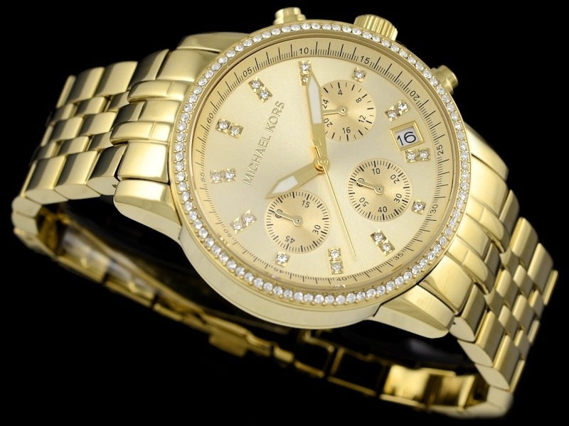  Shop Authentic Michael Kors Runway Chronograph Gold Dial Gold Steel Strap Watch For Women - MK5698 - Luxxuri