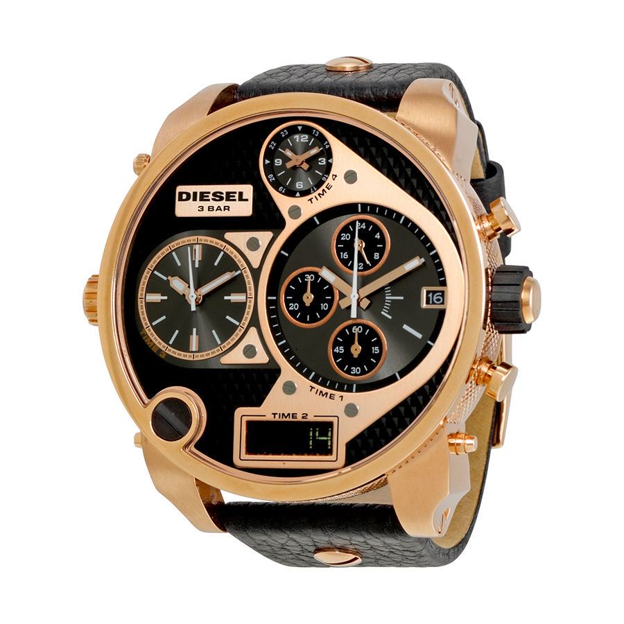  Shop Authentic Diesel Big Daddy Gold & Black Dial Black Leather Strap Watch For Men - DZ7261 - Luxxuri