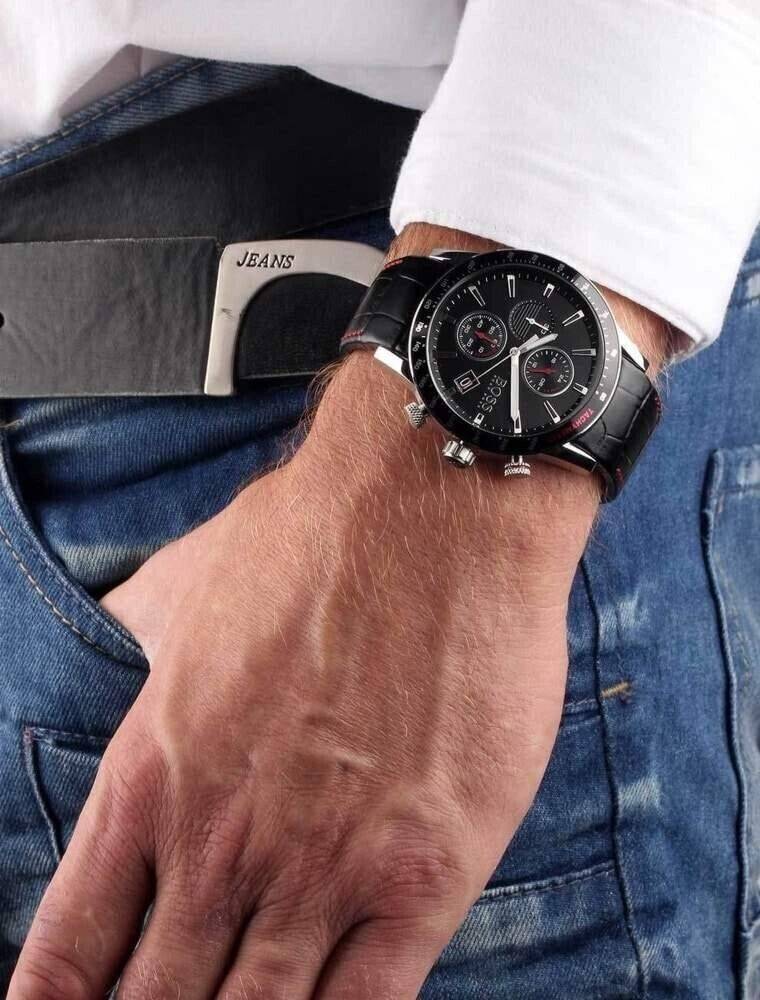  Shop Authentic Hugo Boss Rafale Chronograph Black Dial Black Leather Strap Watch For Men - 1513390 - Luxxuri