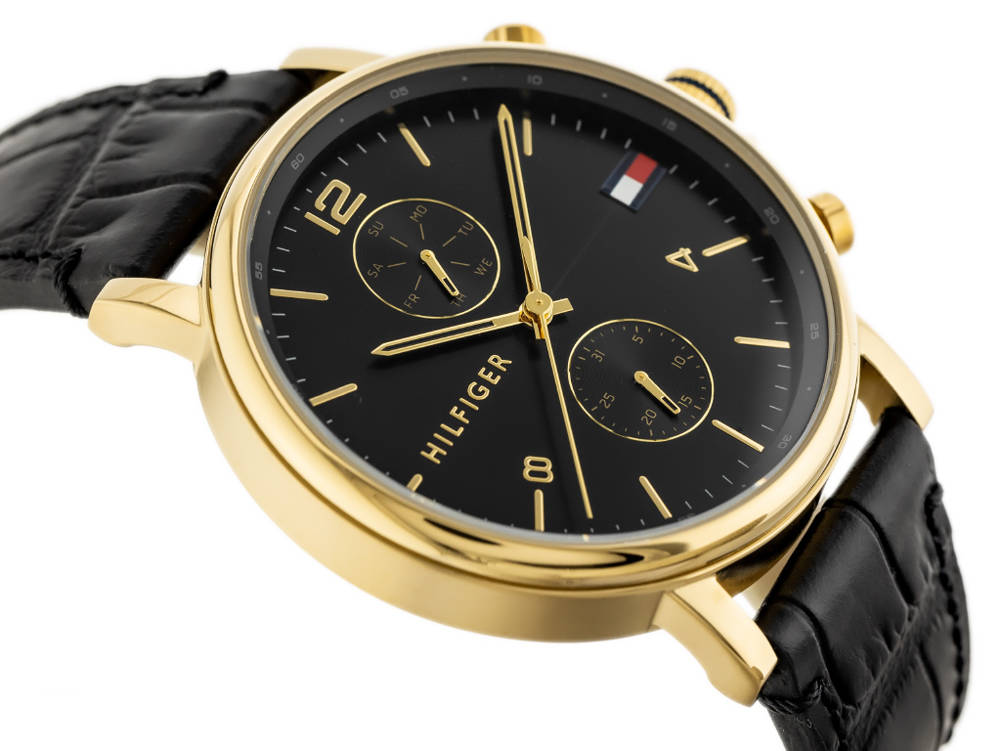  Shop Authentic Tommy Hilfiger Daniel Black Dial Black Leather Strap Watch for Men - 1710417 - Luxxuri