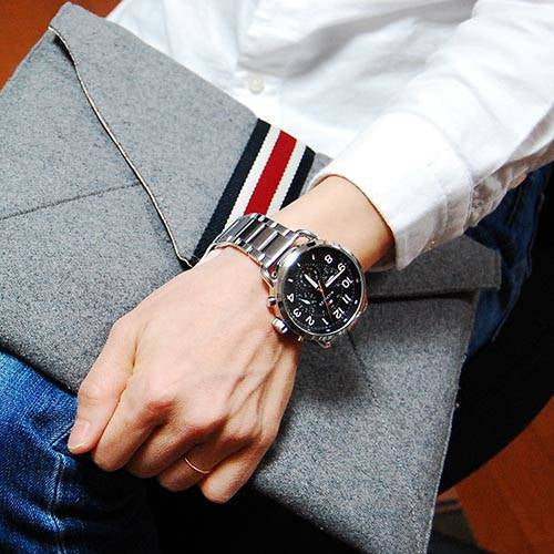  Shop Authentic Tommy Hilfiger Briggs Chronograph Black Dial Silver Steel Strap Watch for Men - 1791422 - Luxxuri
