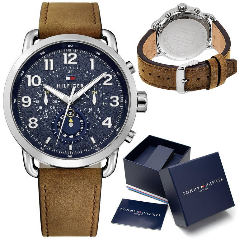  Shop Authentic Tommy Hilfiger Briggs Chronograph Blue Dial Brown Leather Strap Watch for Men - 1791424 - Luxxuri