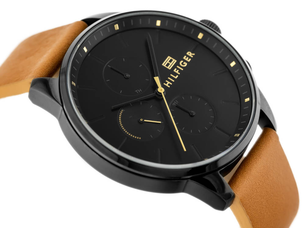  Shop Authentic Tommy Hilfiger James Quartz Black Dial Brown Leather Strap Watch For Men - 1791486 - Luxxuri
