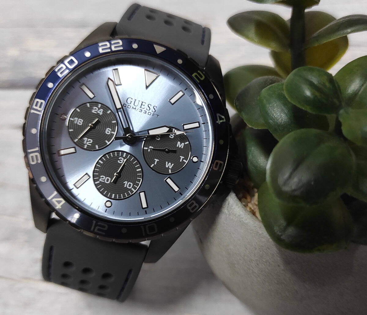  Shop Authentic Guess Odyssey Blue Dial Grey Rubber Strap Watch For Men - W1108G6 - Luxxuri