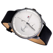  Shop Authentic Tommy Hilfiger Lexor Silver Dial Black Leather Strap Watch For Men - 1791489 - Luxxuri