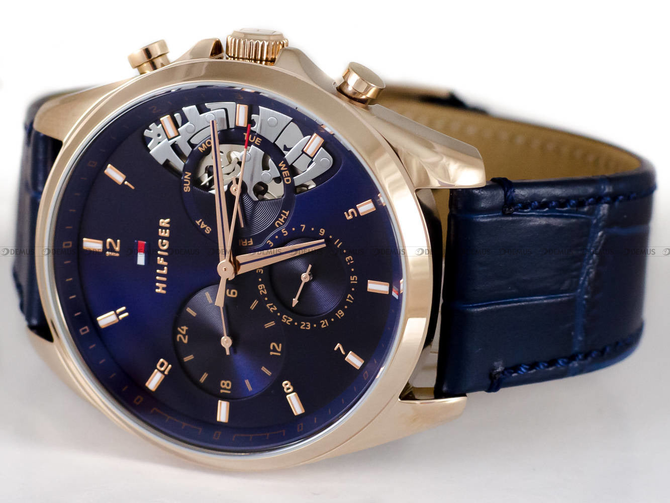  Shop Authentic Tommy Hilfiger Baker Chronograph Quartz Blue Dial Blue Leather Strap Watch For Men - 1710451 - Luxxuri