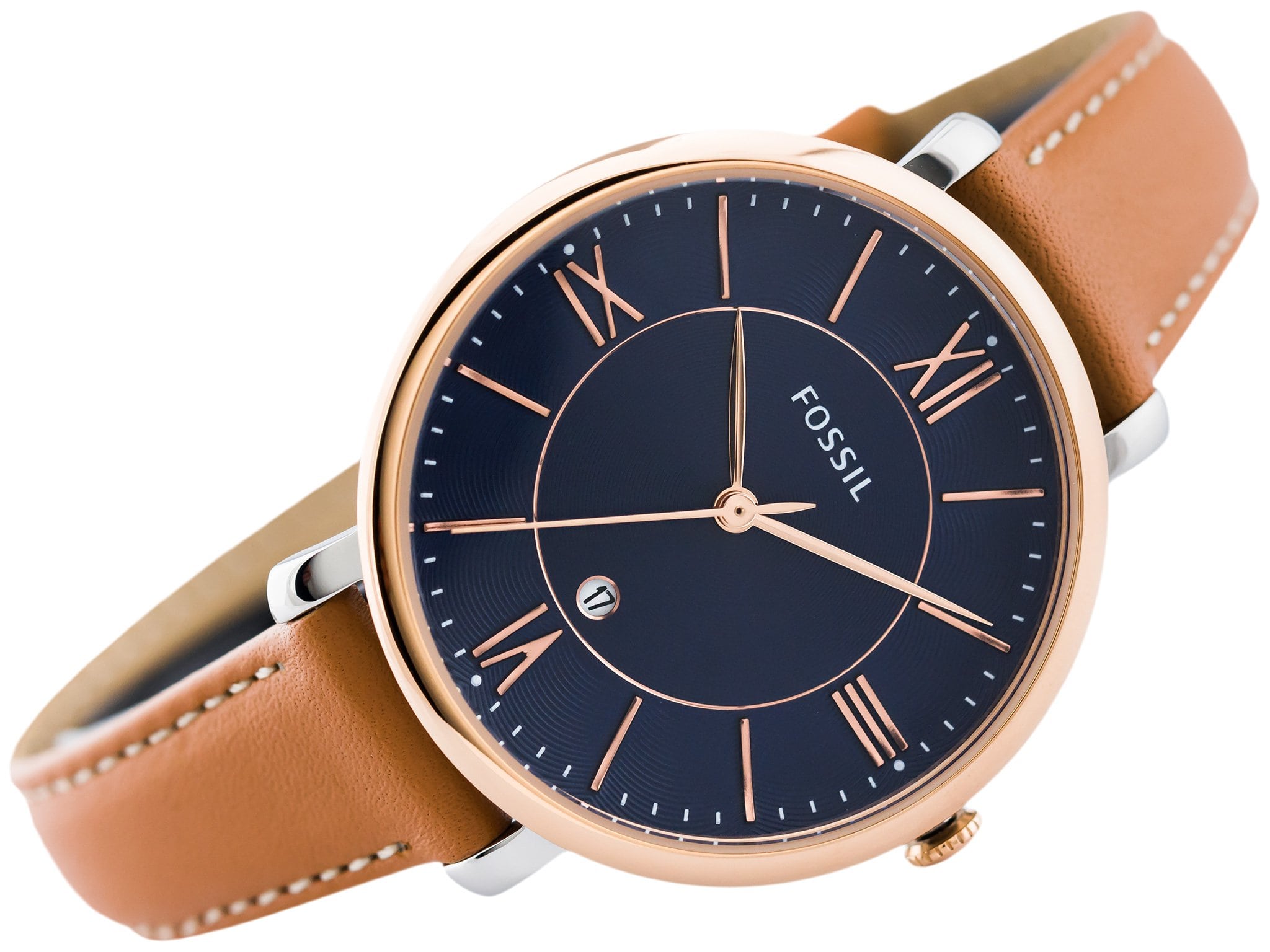  Shop Authentic Fossil Jacqueline Three Hand Date Luggage Blue Dial Brown Leather Strap Watch for Women - ES4274 - Luxxuri