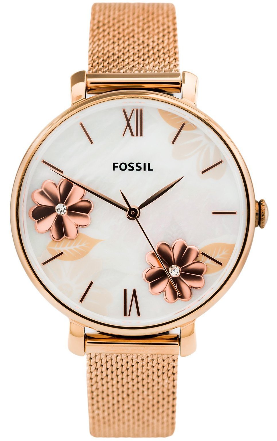  Shop Authentic Fossil Jacqueline Three-Hand White Dial Rose Gold Mesh Bracelet Watch for Women - ES4534 - Luxxuri