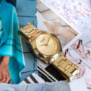  Shop Authentic Guess Cubed Analog Gold Dial Gold Steel Strap Watch For Women - GW0606L2 - Luxxuri
