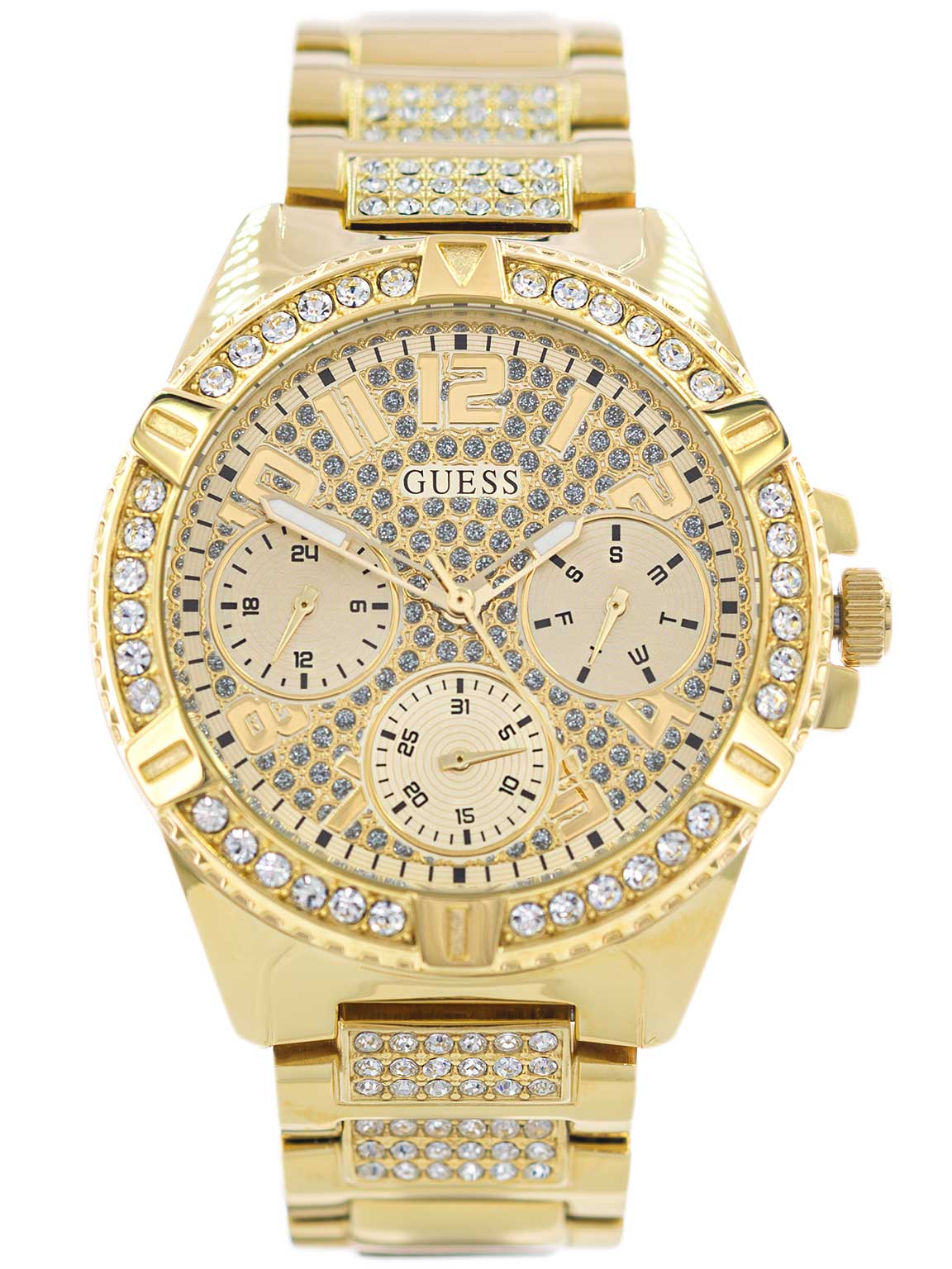  Shop Authentic Guess Frontier Diamonds Gold Dial Gold Steel Strap Watch For Women - W1156L2 - Luxxuri