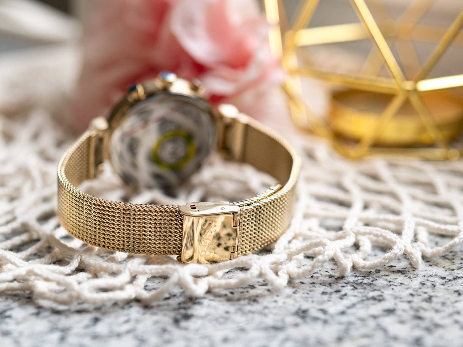  Shop Authentic Hugo Boss Flawless White Dial Gold Mesh Bracelet Watch for Women - 1502552 - Luxxuri