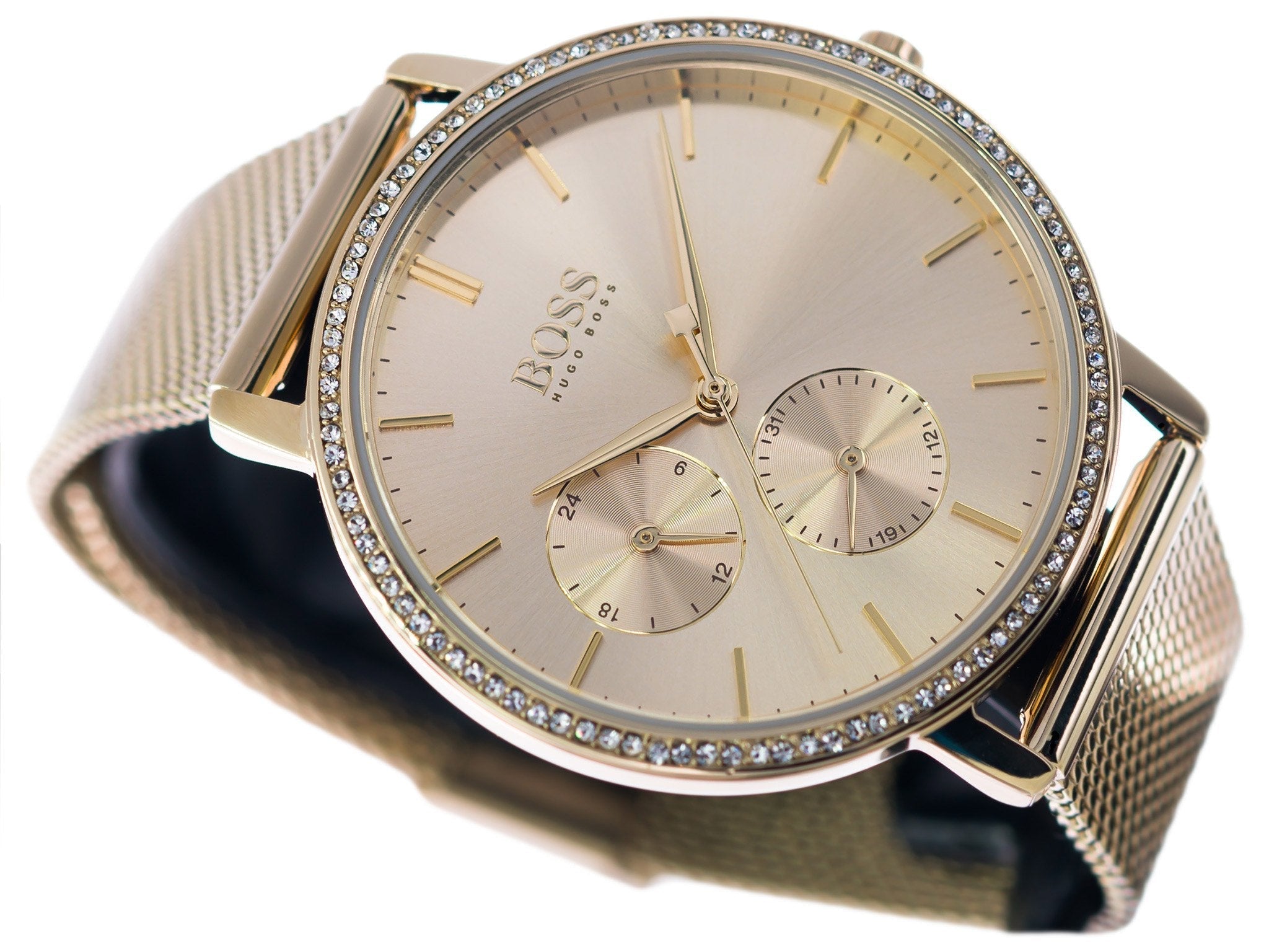  Shop Authentic Hugo Boss Infinity Gold Dial Gold Mesh Bracelet Watch for Women - 1502520 - Luxxuri