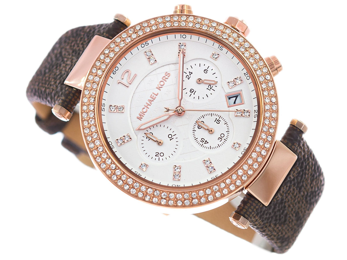  Shop Authentic Michael Kors Parker Chronograph White Dial Brown Leather Strap Watch For Women - MK6917 - Luxxuri