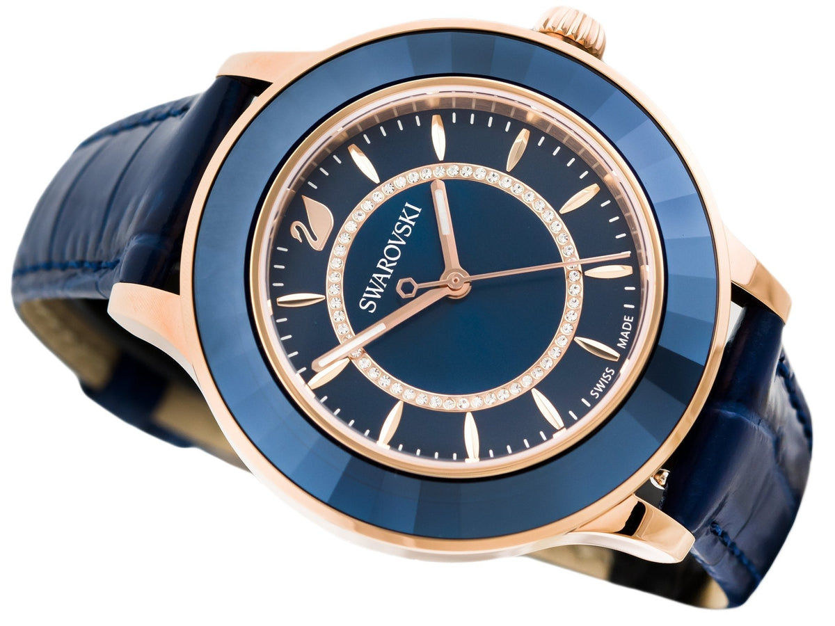  Shop Authentic Swarovski Octea Lux Blue Dial Blue Leather Strap Watch for Women - 5414413 - Luxxuri