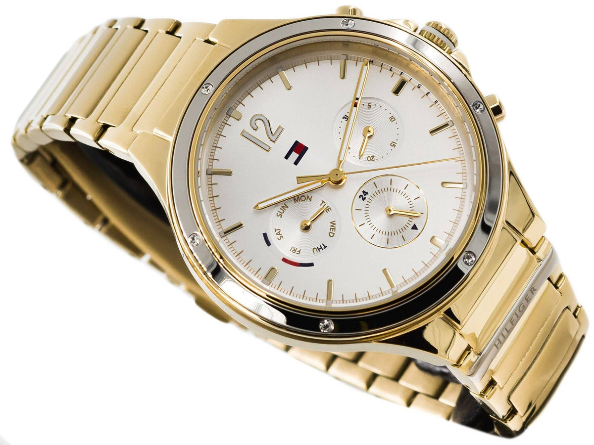 Shop Authentic Tommy Hilfiger Eve Chronograph Quartz White Dial Gold Steel Strap Watch For Women - 1782278 - Luxxuri