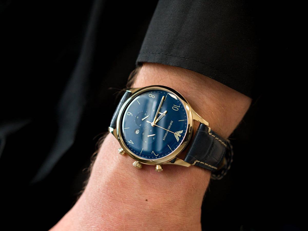  Shop Authentic Emporio Armani Chronograph Midnight Blue Dial Blue Leather Strap Watch For Men - AR1862 - Luxxuri