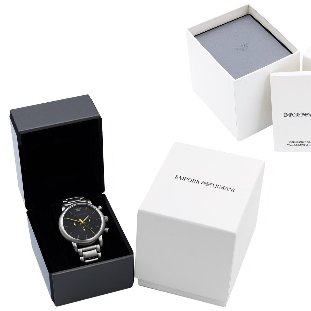  Shop Authentic Emporio Armani Luigi Chronograph Skeleton Blue Dial Silver Steel Strap Watch For Men - AR60036 - Luxxuri